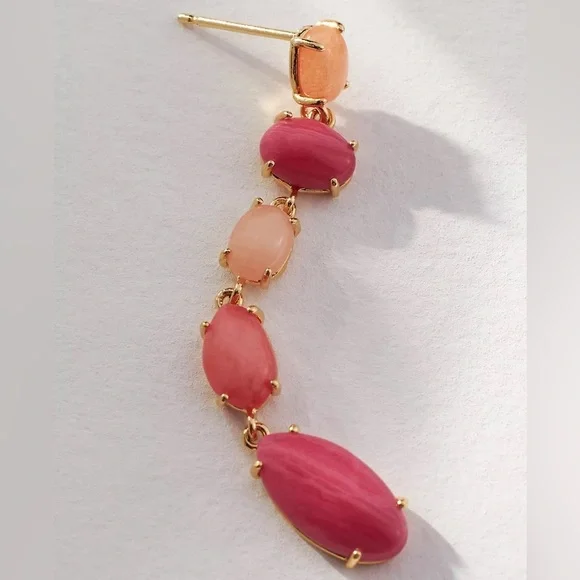 NWT ANTHROPOLOGIE Stone Drop Earrings Pink Peach Gold - Picture 2 of 5